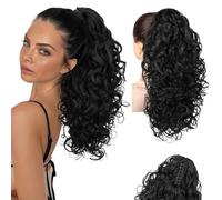 Flufymooz 100％ Pure Protein Ponytail Extension, 18 Inch Curly Claw Clip Ponytail Hair Extensions Natural Soft pony tail hairpiece for women-Natural Black
