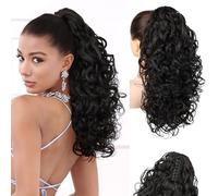 Flufymooz 100％ Pure Protein Ponytail Extension, 18 Inch Curly Claw Clip Ponytail Hair Extensions Natural Soft pony tail hairpiece for women-Dark Chocolate Brown
