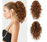 Flufymooz 12" Short Claw Ponytail Extension Wavy Curly Jaw Clip in Pony tails Hair Extension Natural Synthetic Hairpiece for Women (Copper Red)