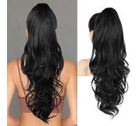 Flufymooz 26" Ponytail Extension, Long Wavy Curly Claw Clip in Ponytail Hair Extensions, Natural Synthetic Hairpiece for Women Daily Wear(Natural Black)