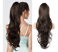 Flufymooz 26" Ponytail Extension, Long Wavy Curly Claw Clip in Ponytail Hair Extensions, Natural Synthetic Hairpiece for Women Daily Wear(Dark Chocolate Brown)