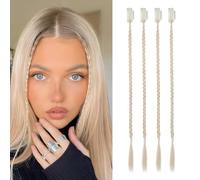 FLUFYMOOZ 4PC Braid in Hair Extension 14 Inch Clip in Braid Extensions for Women Synthetic Hairpieces for Daily Use Party Styling (Cool Light Blonde)