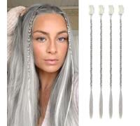 FLUFYMOOZ 4PC Braid in Hair Extension 14 Inch Clip in Braid Extensions for Women Synthetic Hairpieces for Daily Use Party Styling (Silver Grey)