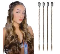 Flufymooz 4PC Braid in Hair Extension 14 Inch Clip in Braid Extensions for Women Synthetic Hairpieces for Daily Use Party Styling (Dark Ash Brown)