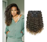 FLUFYMOOZ 4PC Clip in Hair Extensions, 14 Inch 100％ Pure Protein Silk Short Hairpiece Deep Curly Wavy Hair Extensions Clip in Natural Soft Hairpiece for Women-Brown to Dirty Blonde