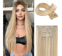 Flufymooz 6PC Clip in Hair Extensions 24" Straight Long Extensions for Women Synthetic Hairpiece (Dark Blonde with Highlights)
