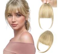 FLUFYMOOZ Clip in Bangs 100% Human Hair, Bangs Hair Clip Extensions, Clip on Bangs Wispy Bangs French Bangs Fringe with Temples Hairpieces for Women, Fake bangs for Women(Wispy Bangs Dirty Blonde)