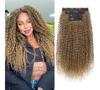 FLUFYMOOZ Clip in Hair Extensions, 20" 4PC 100％ Pure Protein Silk Hair Extensions for Black White Women Long Soft Curly Hair Extension Hairpiece(Dark Blonde to Light Brown)