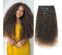 FLUFYMOOZ Clip in Hair Extensions, 20" 4PC 100％ Pure Protein Silk Hair Extensions for Black White Women Long Soft Curly Hair Extension Hairpiece(Brown to Dirty Blonde)