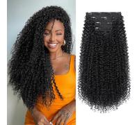 FLUFYMOOZ Clip in Hair Extensions, 20" 4PC 100％ Pure Protein Silk Hair Extensions for Black White Women Long Soft Curly Hair Extension Hairpiece(Black)