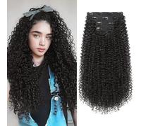 FLUFYMOOZ Clip in Hair Extensions, 20" 4PC 100％ Pure Protein Silk Hair Extensions for Black White Women Long Soft Curly Hair Extension Hairpiece(Black Brown)