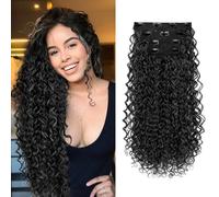 Flufymooz Clip in Hair Extensions, 4PC 100％ Pure Protein Silk Hair Extensions Long Soft Natural Hairpiece 20 Inch Curly Hair Extension for Women-Black with Little Silver