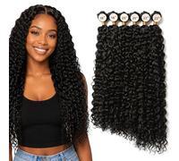 FLUFYMOOZ Curly Hair Bundles, 6PC 100％ Pure Protein Silk Kinky Weave Hair Bundles 18 20 22 Inch Black Hair Weft Extensions for Women(Black Brown)