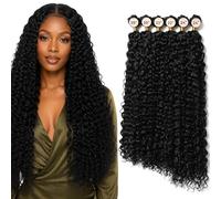 FLUFYMOOZ Curly Hair Bundles, 6PC 100％ Pure Protein Silk Kinky Weave Hair Bundles 20 22 24 Inch Black Hair Weft Extensions for Women(Natural Black)