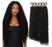 FLUFYMOOZ Curly Hair Bundles, 6PC 100％ Pure Protein Silk Kinky Weave Hair Bundles 26 28 30 Inch Black Hair Weft Extensions for Women(Black Brown)