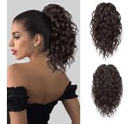 FLUFYMOOZ Ponytail Extension, 12" Short Claw Ponytail Extension Wavy Curly Jaw Clip in Pony tails Hair Extension Natural Synthetic Hairpiece for Women (Dark Chocolate Brown)