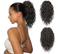 FLUFYMOOZ Ponytail Extension, 12" Short Claw Ponytail Extension Wavy Curly Jaw Clip in Pony tails Hair Extension Natural Synthetic Hairpiece for Women (Black Brown)