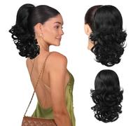 Flufymooz Ponytail Extension, 14 Inch Short Drawstring Ponytail Hair Extension for Women, Soft Synthetic Pony Tails Hairpiece for Women (Black)