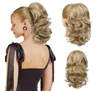 Flufymooz Ponytail Extension, 14 Inch Short Drawstring Ponytail Hair Extension for Women, Soft Synthetic Pony Tails Hairpiece for Women Medium Blonde with Highlights