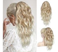 FLUFYMOOZ Ponytail Extension, 18 Inch Claw Clip Ponytail Extension, Wavy Curly Claw Clip in Ponytail Hair Extensions, Natural Fake Ponytail Synthetic Hairpiece for Women (Dark Blonde to Light Blonde)