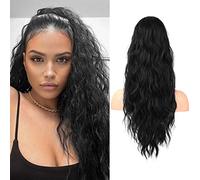 Flufymooz Ponytail Extension, 22 Inch Drawstring Ponytail Hair Extensions for Women,Long Curly Wavy Ponytail Natural Wavy Synthetic Hairpiece for Women Daily Use party (22 Inch Natural Black)