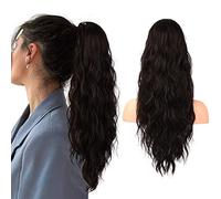 Flufymooz Ponytail Extension, 22 Inch Drawstring Ponytail Hair Extensions for Women，Long Curly Wavy Ponytail Natural Wavy Synthetic Hairpiece for Women Daily Use party (22 Inch Black Brown)