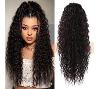 FLUFYMOOZ Ponytail Extension, 26 Inch Bohemian Style Drawstring Ponytail Hair Extensions for Women, Long Curly Wavy Ponytail Natural Synthetic Hairpiece for Women (26 Inch Black Brown)