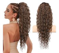 Flufymooz Ponytail Extension, 26 Inch Bohemian Style Drawstring Ponytail Hair Extensions for Women, Long Curly Wavy Pony Tail Natural Synthetic Hairpiece for Women (Medium Chocolate Brown)