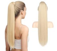 FLUFYMOOZ ponytail extension, 26 Inch Long Straight Drawstring Ponytail Synthetic Hairpieces Fake Pony Tails Natural Soft Clip in Hair Extension ponytail for Women (Cool Blonde)