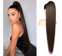 FLUFYMOOZ ponytail extension, 36 Inch Long Straight Drawstring Ponytail Synthetic Hairpieces Fake Pony Tails Natural Soft Clip in Hair Extension ponytail for Women (Medium Brown)