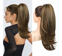 FLUFYMOOZ Ponytail Extension for Women, 20 Inch Drawstring Ponytail Hair Extension for Women, Soft Natural Looking Synthetic Pony Tails Hairpiece (Deep Brown with Dirty Blonde)
