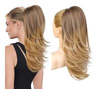 FLUFYMOOZ Ponytail Extension for Women, 20 Inch Drawstring Ponytail Hair Extension for Women, Soft Natural Looking Synthetic Pony Tails Hairpiece (Chocolate Brown to Light Brown)