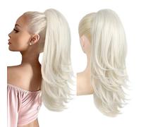 FLUFYMOOZ Ponytail Extension for Women, 20 Inch Drawstring Ponytail Hair Extension for Women, Soft Natural Looking Synthetic Pony Tails Hairpiece (White Blonde)