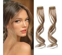 Flufymooz Side Air Bangs,2PCS Clip in Bangs Front Side Bangs Set Long Temples， Bangs Hair Clip on Fringe Bangs with Temples Synthetic Long Dragon beard Bangs Hair 12 inch （Dark Blonde）