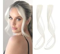 Flufymooz Side Air Bangs,2PCS Clip in Bangs Front Side Bangs Set Long Temples， Bangs Hair Clip on Fringe Bangs with Temples Synthetic Long Dragon beard Bangs Hair 12 inch （White Blonde）