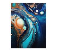 Fluid Abstract Abalone Gold And Blue Liquid Paint Artwork Extra Large XL Unframed Wall Art Poster Print Artery8 Multi W24 inch x H32 inch