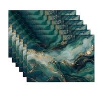 Fluid Art Placemats Set of 2 Heat Resistant Non-Slip Marble Texture Table Mats Washable Place Mats, Easy to Clean for Kitchen Dining Table Décor 18"X12", Green