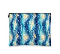 Fluid Artistic Makeup Bag, Blue Waves Cosmetic Travel Pouch for Women, Portable Canvas Zipper Organizer, Summer Skincare Toiletry Bag, Blue, 7x9 Inch, Makeup