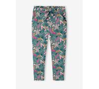 Fluid Cropped Trousers with Floral Print, for Girls emerald green