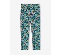 Fluid Cropped Trousers with Floral Print, for Girls navy blue