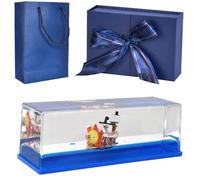 Fluid Drift Model Ship with Light-up Base -Thousand Sunny, Unsinkable Titanic Ship, Acrylic Cruise Boat Fluid Model, Fluids Drift Bottles Cruises Ships, for Home Table Decoration Car Display Cases (A)