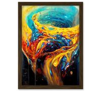 Fluid Paint Liquid Spiral Mix Abstract Gold Red And Blue Artwork Framed Wall Art Print A4 Artery8 Brown One Size