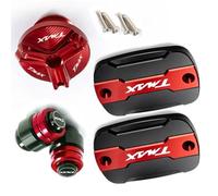 Fluid Tank part For Y-AMAHA TMAX 530 SX DX 2012 2013 2014 2015 2016 2017 2018 2019 Front Brake Fluid Tank Cover Fuel Injection Port Tire Valve Caps(Black- Silver)