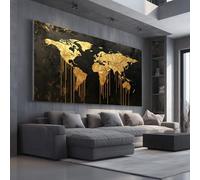 Fluid World Map Wall Art for Bedroom Modern Earth Large Canvas Pictures for Living Room Ink Splash Map Paintings Home Decor 50x100cm