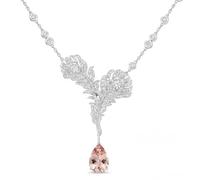 FLUIDABLE 5.31ct Lab-Grown Morganite Diamond Feather Necklace for Women | 925 Sterling Silver 2mm White Gold Plated Pendant | B-oucheron Style | Wedding Anniversary Birthday Gift for Her(Brenda)
