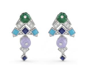 FLUIDABLE 925 Sterling Silver 2mm White Gold Plated Art Deco Lab-Grown Diamond & Coloured Gemstone Lever Back Drop Earrings for Women | C-artier Style Statement Dangle | Wedding & Evening Wear(Beata)