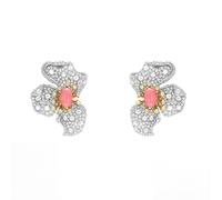 FLUIDABLE 925 Sterling Silver 2mm White Gold Plated Lab-Grown Pink Conch Pearl & Diamond Large Lever Back Stud Earrings for Women | Floral Statement Earrings | Luxury Wedding & Evening Wear(Bernice)