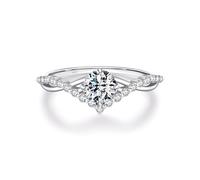 FLUIDABLE 925 Sterling Silver Engagement Ring For Women, 1/2 Carat D VVS1 Moissanite Diamonds, Rhodium Plated, Crown Round Solitaire Wedding Promise, Gift Anniversary Birthday(Melody O)