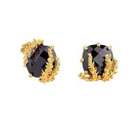 FLUIDABLE Black Diamante Stud Earrings For Women, Large Precision-cut Crystal Gemstone Solitaire Studs Earring, Rice Grain Design, 18K Gold Plated, Gift For Anniversary Birthday(Iris)