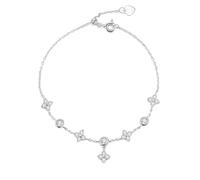 FLUIDABLE Cubic Zirconia Diamante Four Leaf Clover Charm Bracelet For Women, White Gold Plated S925 Sterling Silver December Birthstone Rhinestone Tennis Bracelets, Gift For Anniversary(Emily Silver)